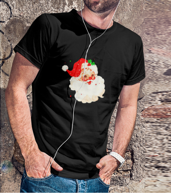 Santa Christmas Vintage Retro Style Holly Berries T-Shirt