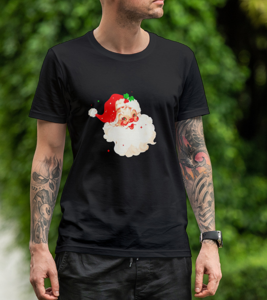 Santa Christmas Vintage Retro Style Holly Berries T-Shirt