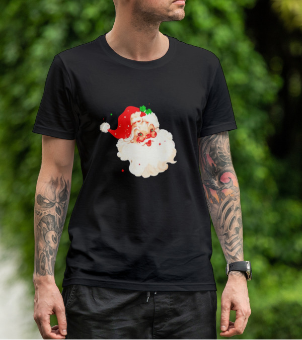 Santa Christmas Vintage Retro Style Holly Berries T-Shirt