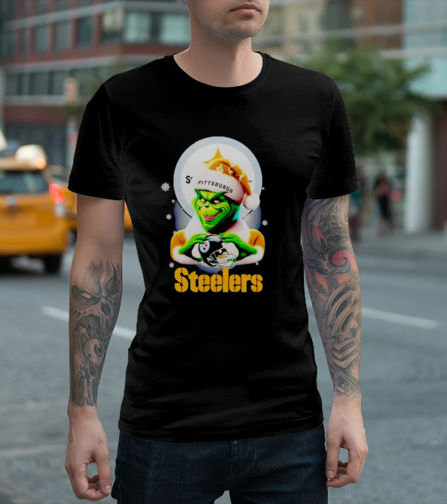 The Grinch Santa Steelers Christmas Pittsburgh Football Fan T-Shirt
