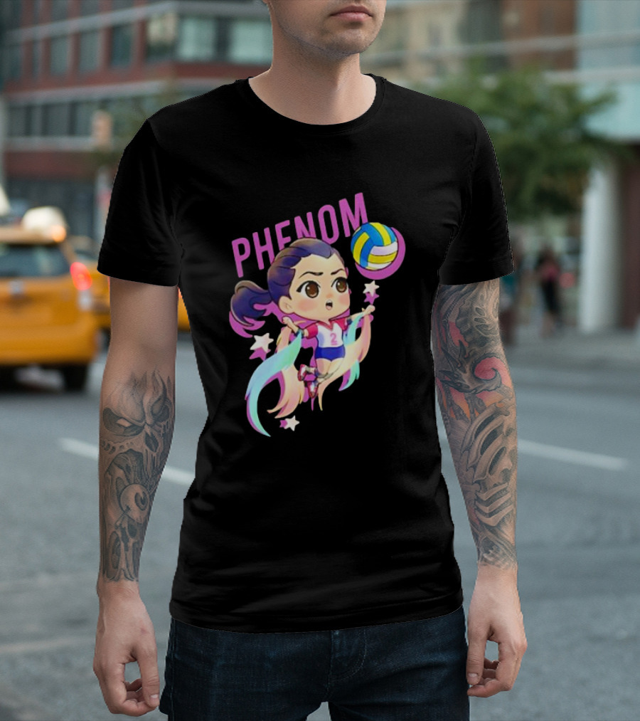 Phenom Chibi Volleyball Player With Rainbow Trails And Stars T-Shirt