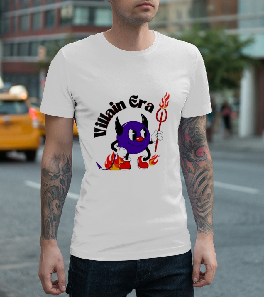 Villain Era Devil Cartoon With Pitchfork And Flames T-Shirt