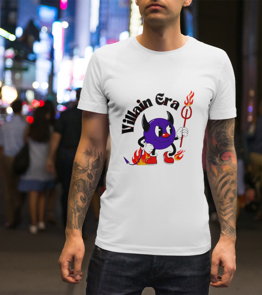 Villain Era Devil Cartoon With Pitchfork And Flames T-Shirt