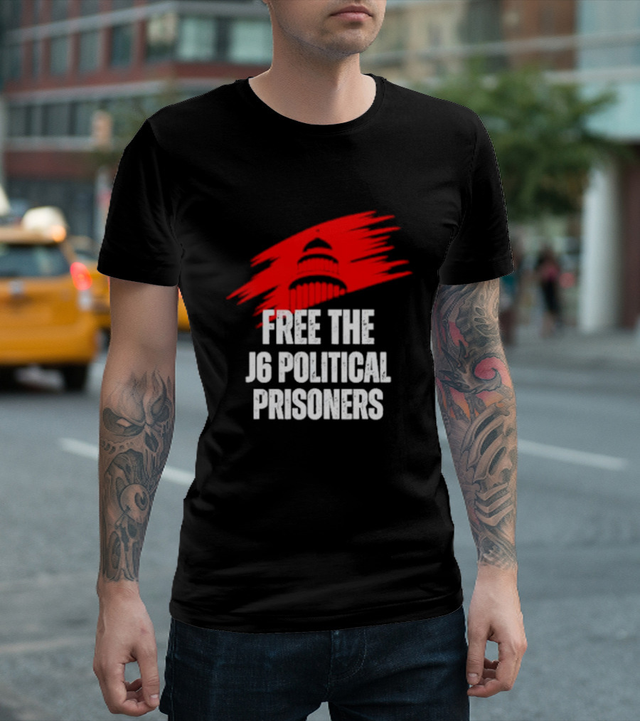 Free the J6 Political Prisoners Capitol Building Red Brushstroke T-Shirt