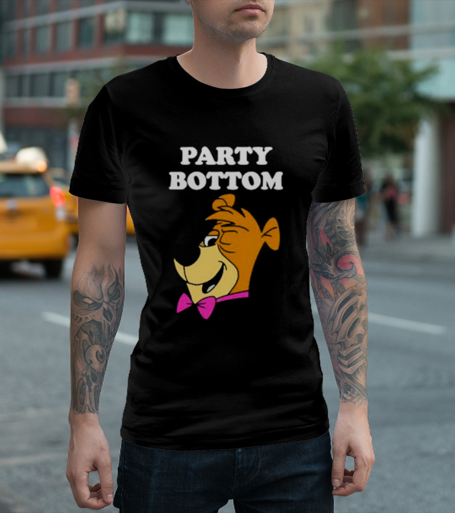 Yogi Bear Party Bottom Fun Cartoon Character with Pink Bow Tie T-Shirt