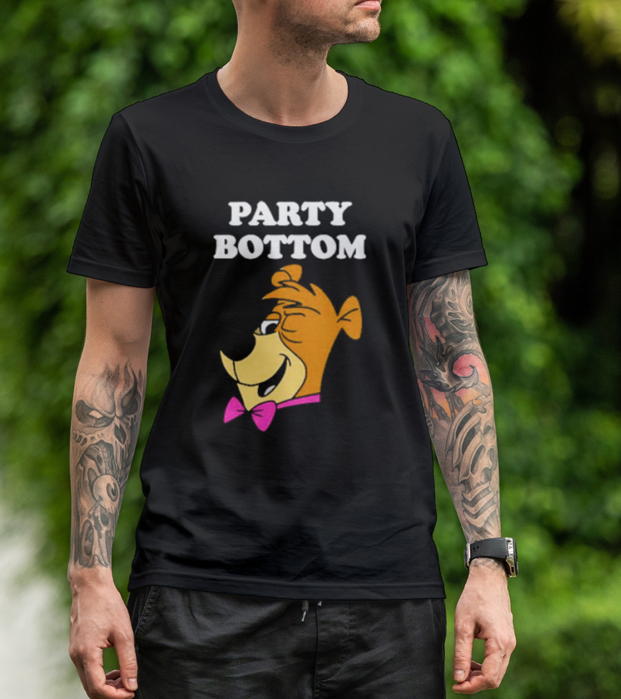 Yogi Bear Party Bottom Fun Cartoon Character With Pink Bow Tie T-Shirt