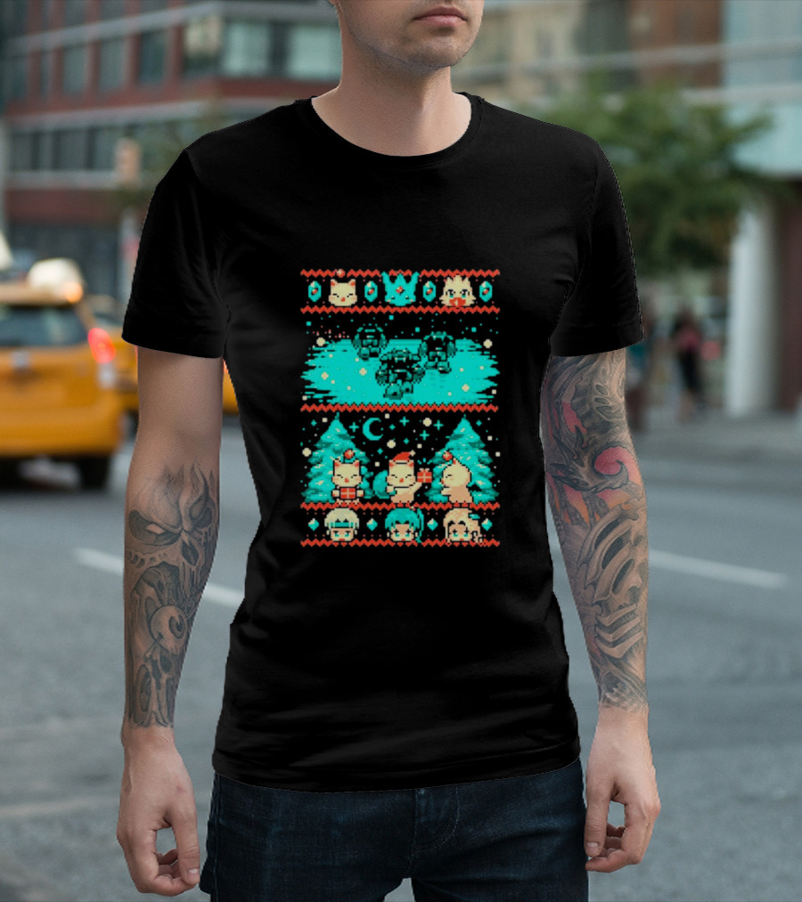 Esper of Christmas 8-Bit Holiday Pixel Art with Festive Characters T-Shirt