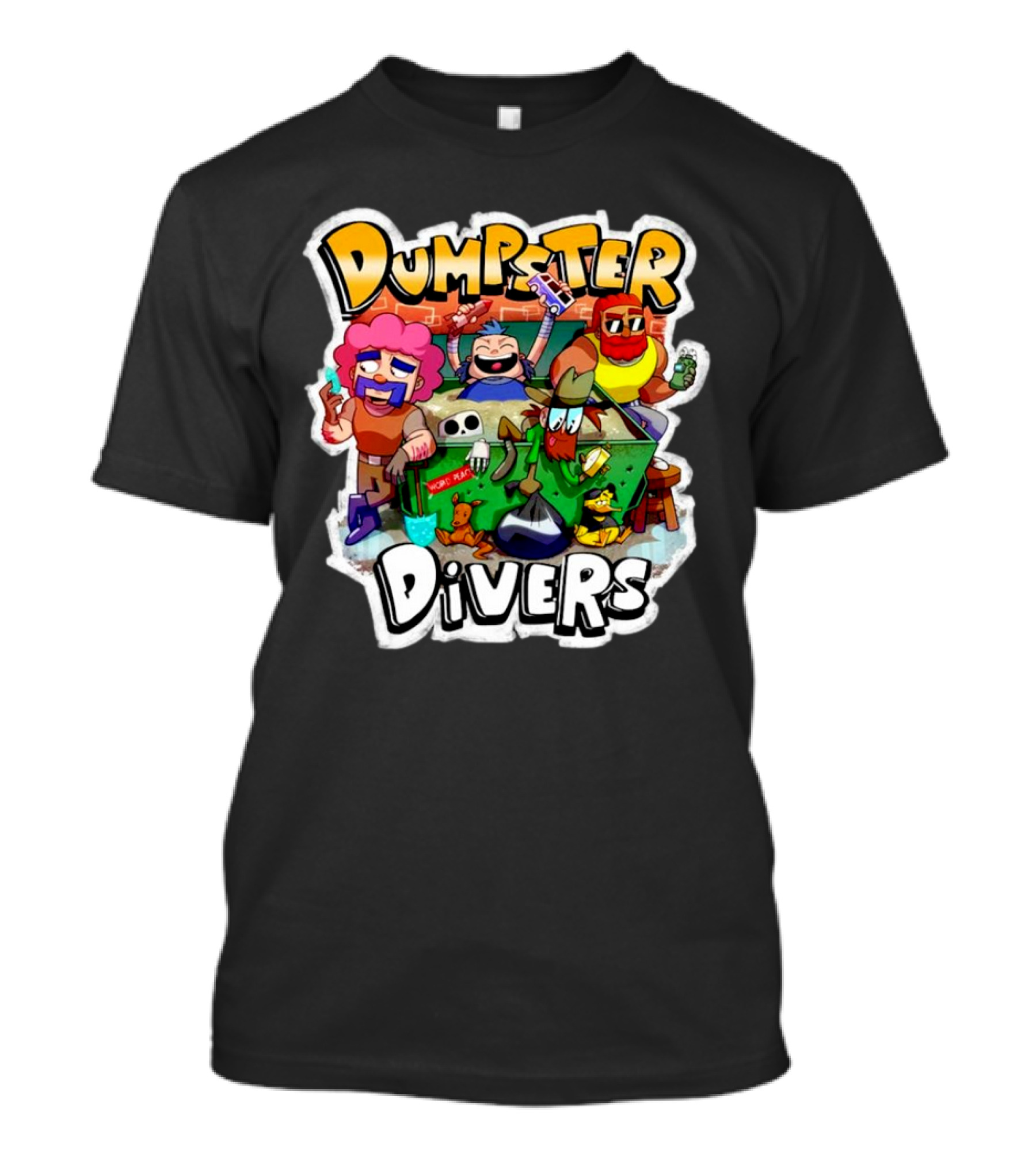 Dumpster Divers Cartoon Alley Fun With Funny Characters And Trash Can Antics T-Shirt