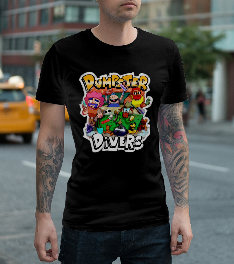 Dumpster Divers Cartoon Alley Fun With Funny Characters And Trash Can Antics T-Shirt