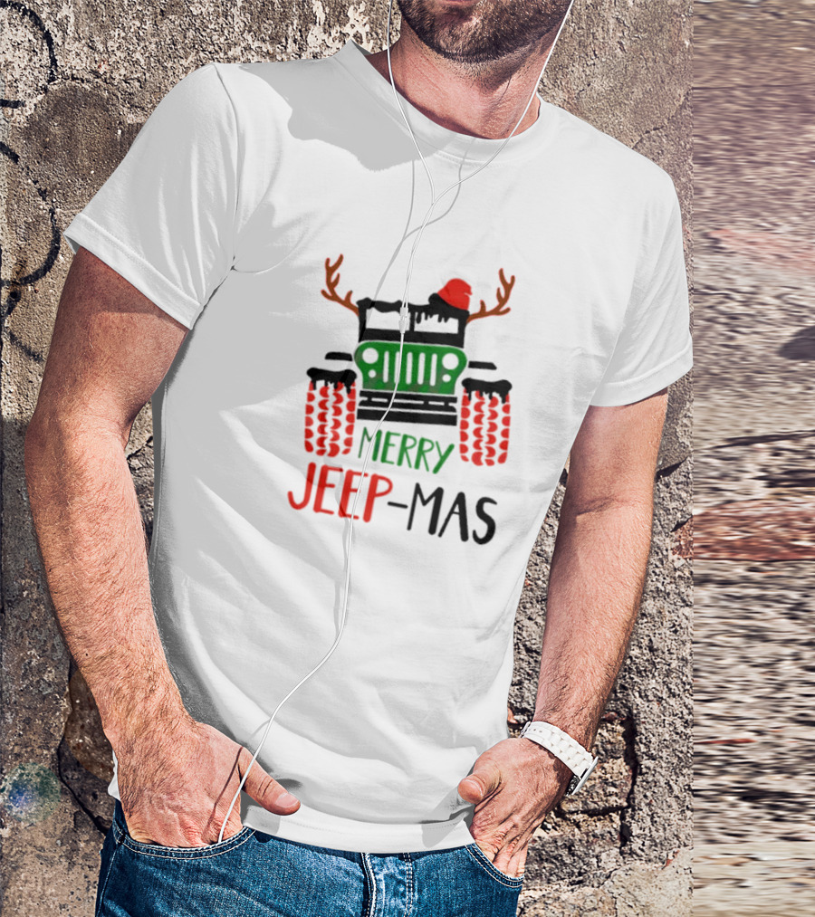 Merry Jeep-Mas Festive Offroad Fun With Antlers And Santa Hat T-Shirt