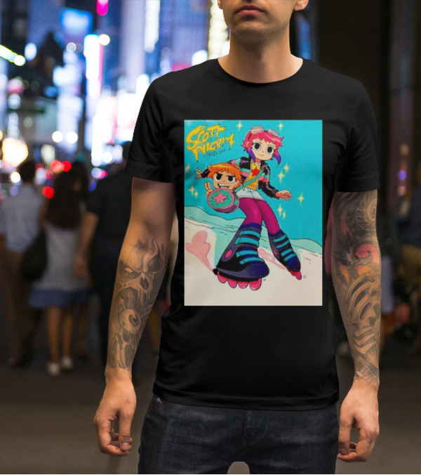 Scott Pilgrim Takes Off Roller Skating Adventure With Animated Style Characters T-Shirt