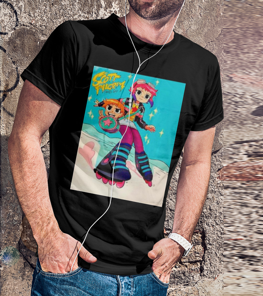 Scott Pilgrim Takes Off Roller Skating Adventure With Animated Style Characters T-Shirt
