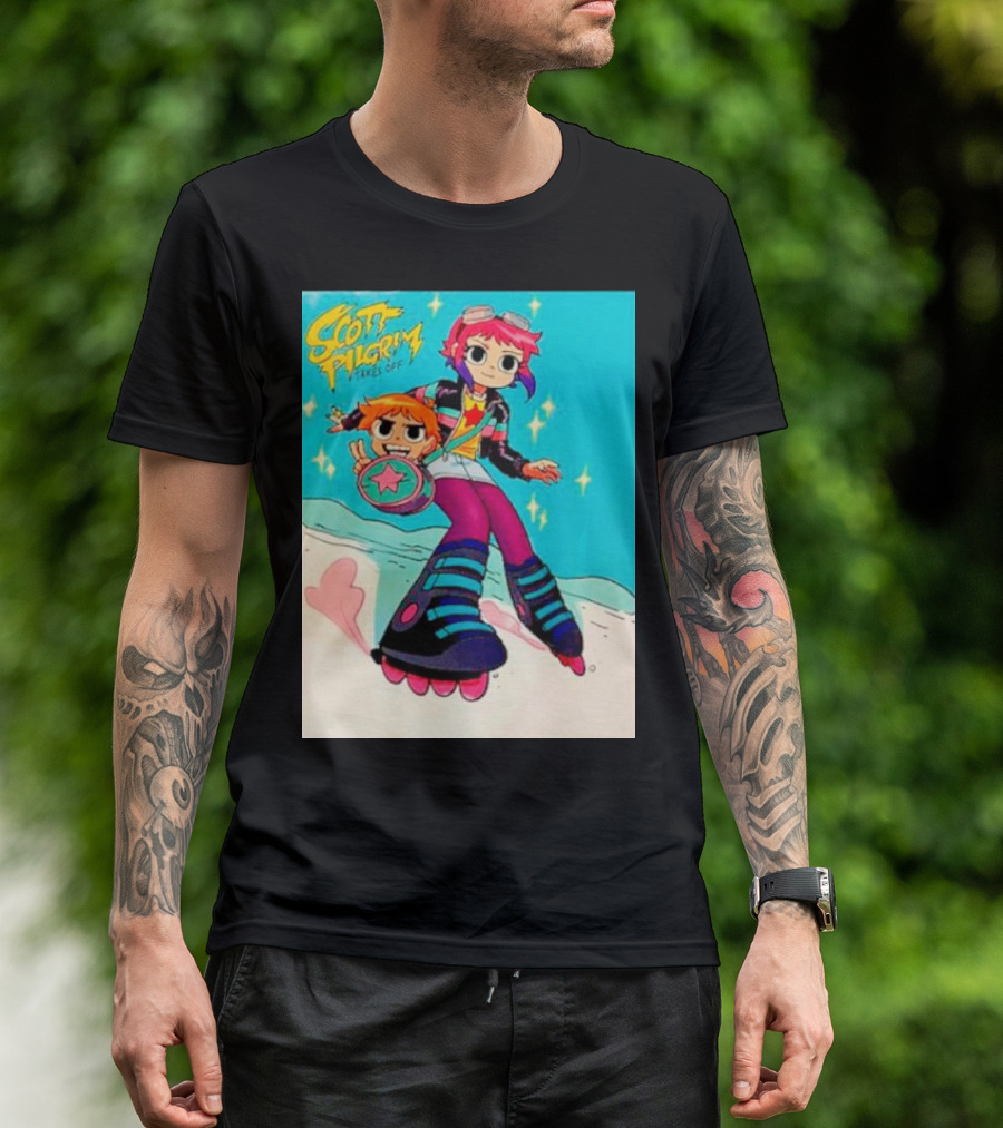 Scott Pilgrim Takes Off Roller Skating Adventure With Animated Style Characters T-Shirt