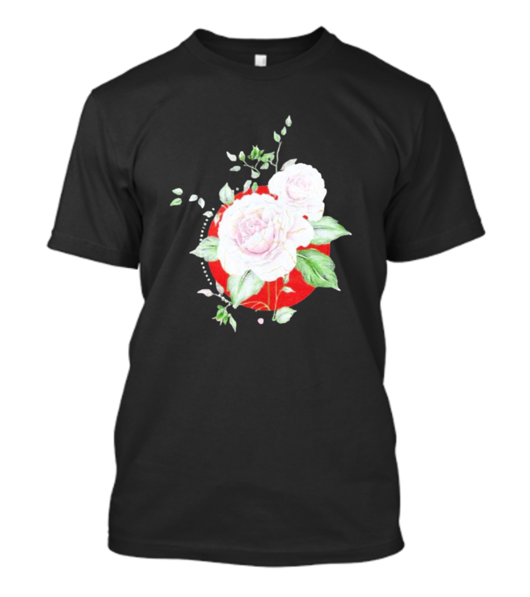5Yr Kintsugi Rose Floral Design On Red Circle Background T-Shirt