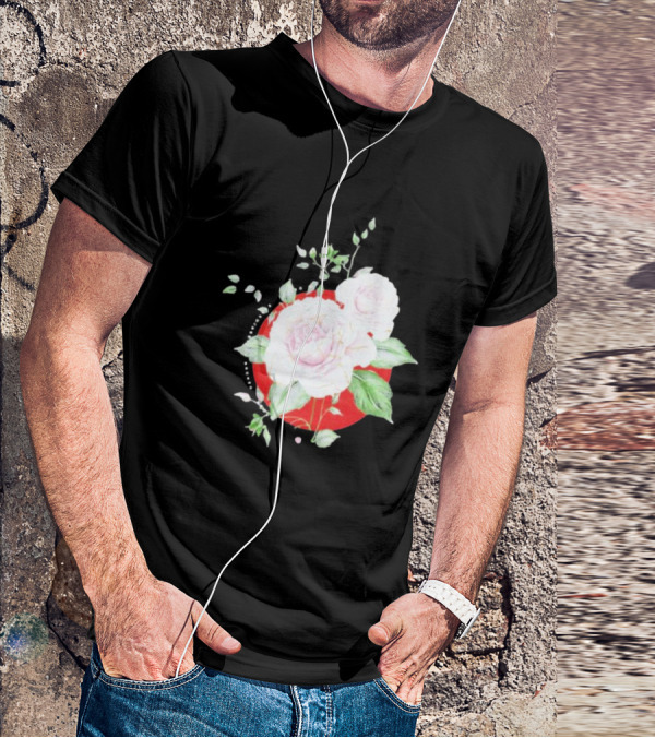 5Yr Kintsugi Rose Floral Design On Red Circle Background T-Shirt