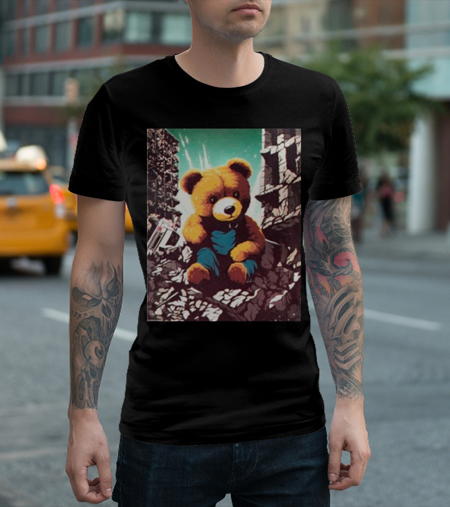 Ceasefire Now Teddy Bear in War-Torn Ruins T-Shirt