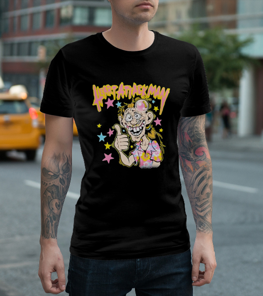 Heart Attack Man Freak of Nature Cartoon Character with Stars and Thumbs Up T-Shirt