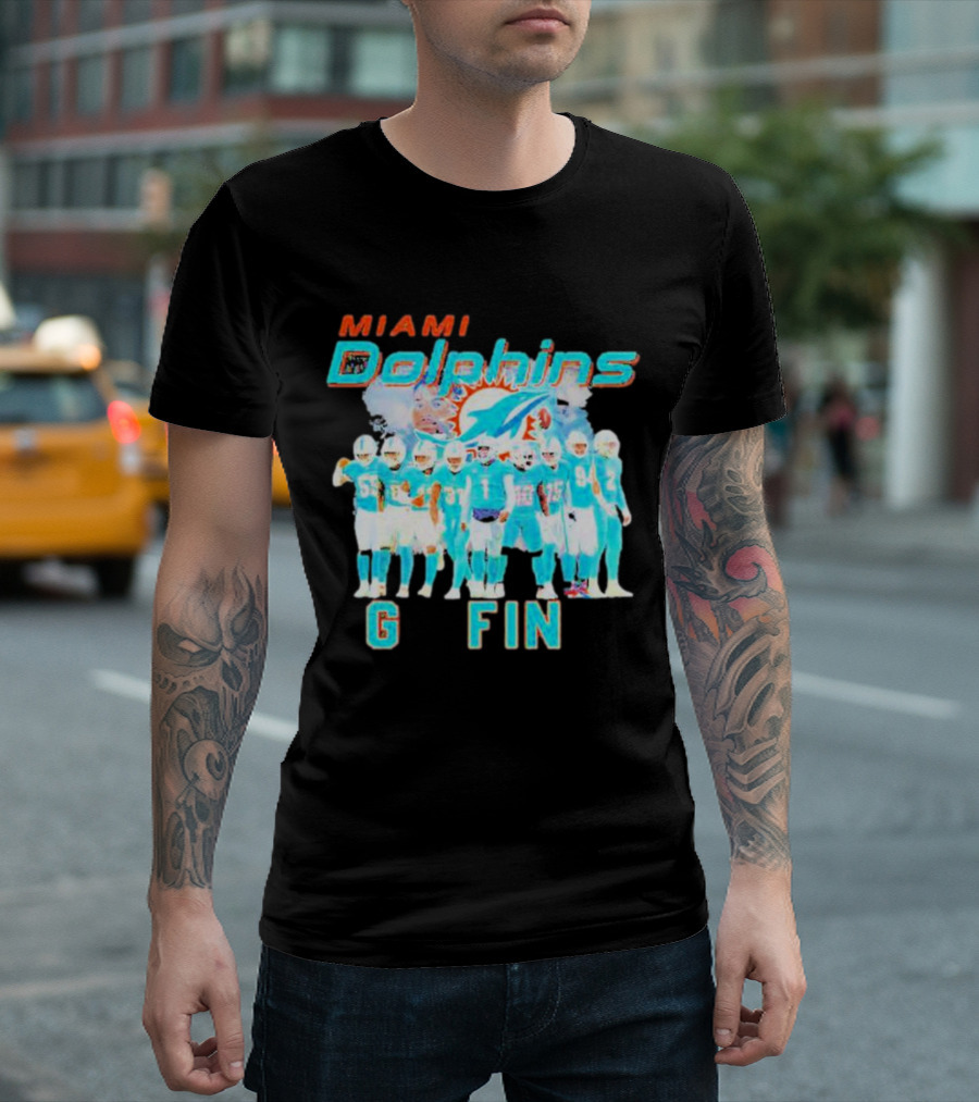 Miami Dolphins Go Fins Players Logo Team Spirit T-Shirt