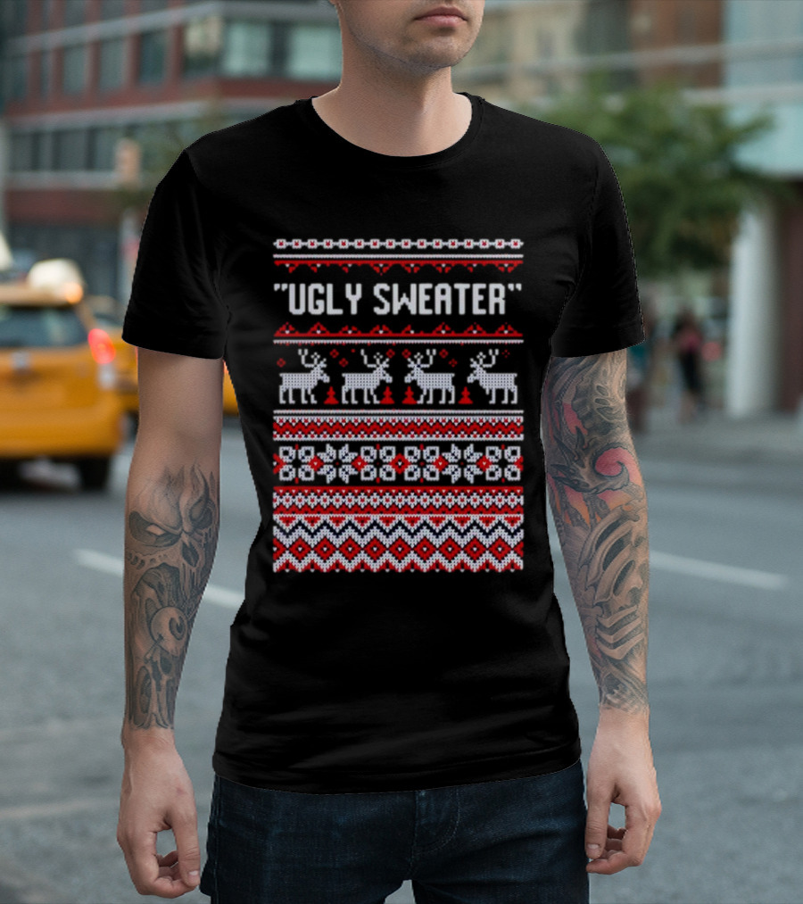 Reindeer Ugly Sweater Christmas Pattern 'UGLY SWEATER' T-Shirt