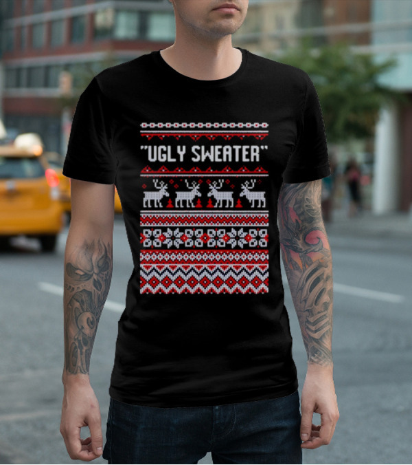 Reindeer Ugly Sweater Christmas Pattern 'UGLY SWEATER' T-Shirt