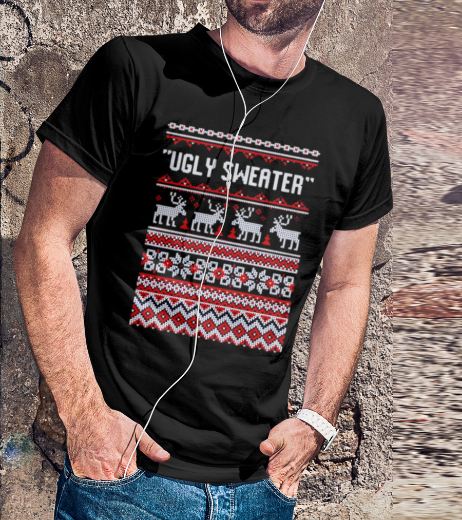 Reindeer Ugly Sweater Christmas Pattern 'UGLY SWEATER' T-Shirt
