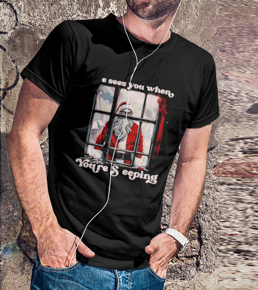 He Sees You When You're Sleeping Santa Horror Window Scene T-Shirt
