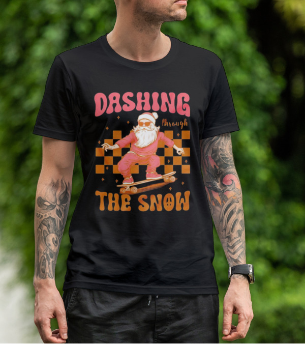Dashing Through The Snow Santa Skateboard Christmas T-Shirt