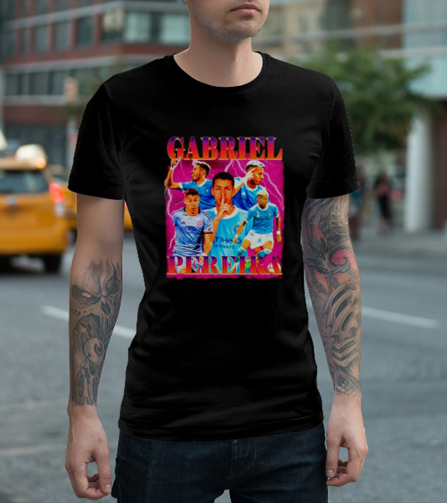 GABRIEL PEREIRA NYCFC Soccer Lightning Collage T-Shirt