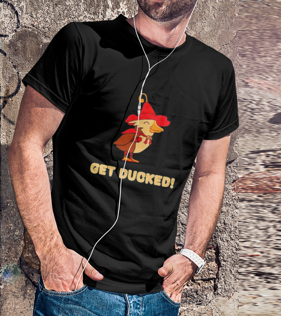 Get Ducked Cartoon Duck In Red Hat And Cape T-Shirt