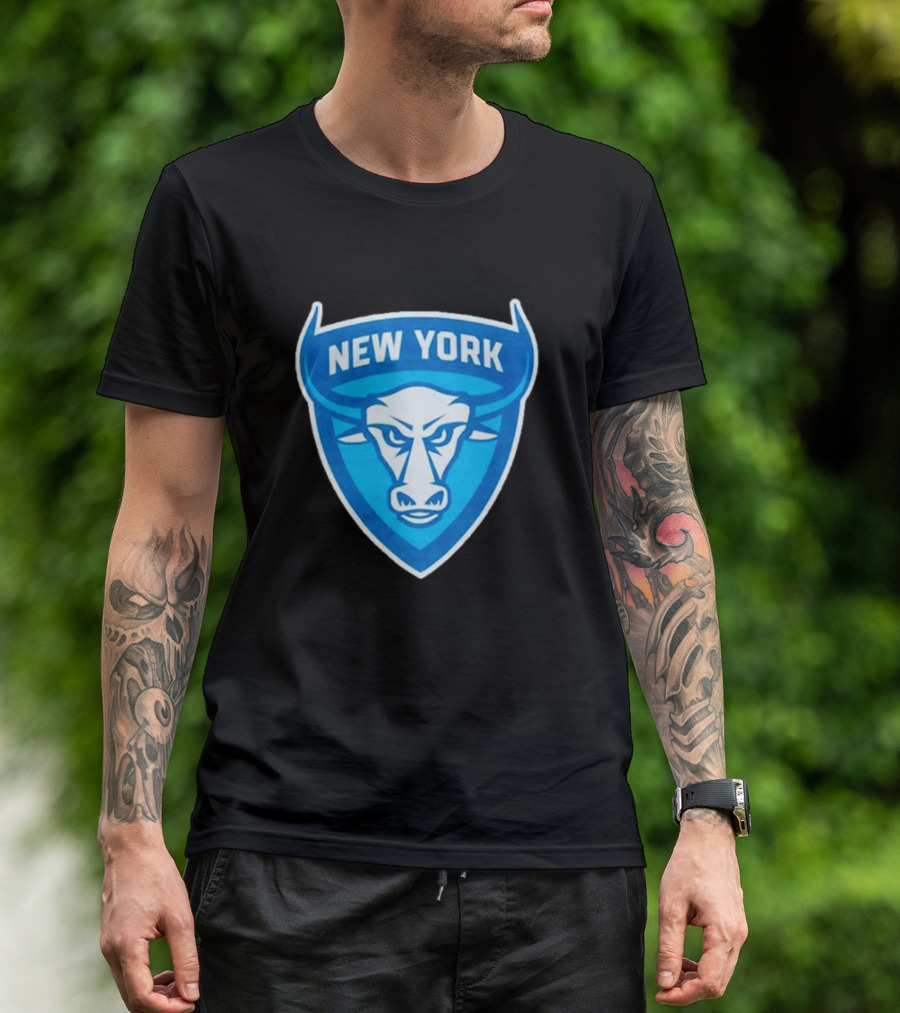 NEW YORK ATLAS BULL EMBLEM LOGO BLUE SHIELD T-Shirt