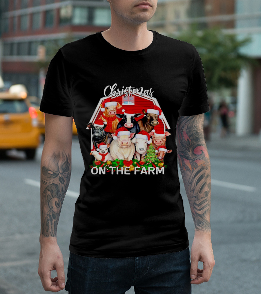 Christmas Animals Santa on the Farm T-Shirt