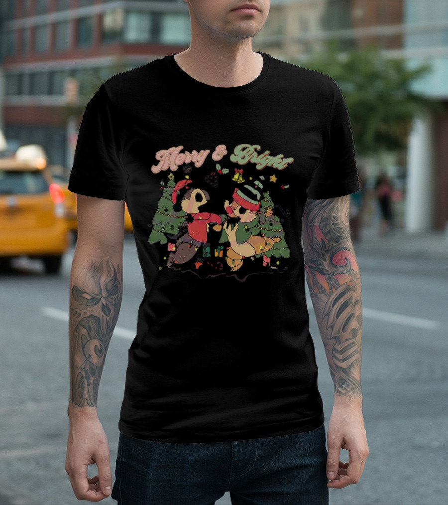 Chip And Dale Merry And Bright Christmas With Festive Trees And Holiday Cheer T-Shirt