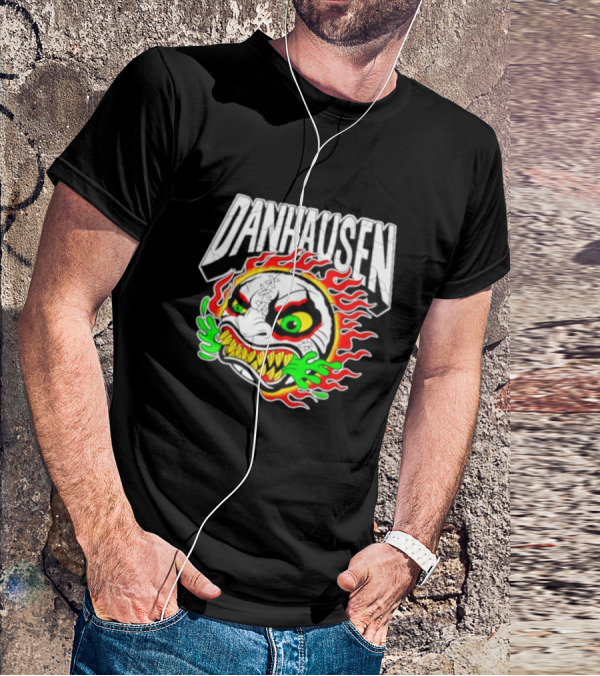 Danhausen Fiery Baseball Face With Flames And Green Claws T-Shirt