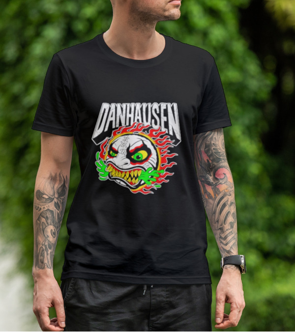 Danhausen Fiery Baseball Face With Flames And Green Claws T-Shirt