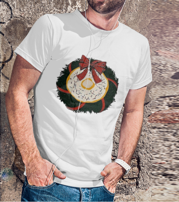 Gibson's Donuts Christmas Holiday Wreath With Red Bow And Donut Sprinkles T-Shirt