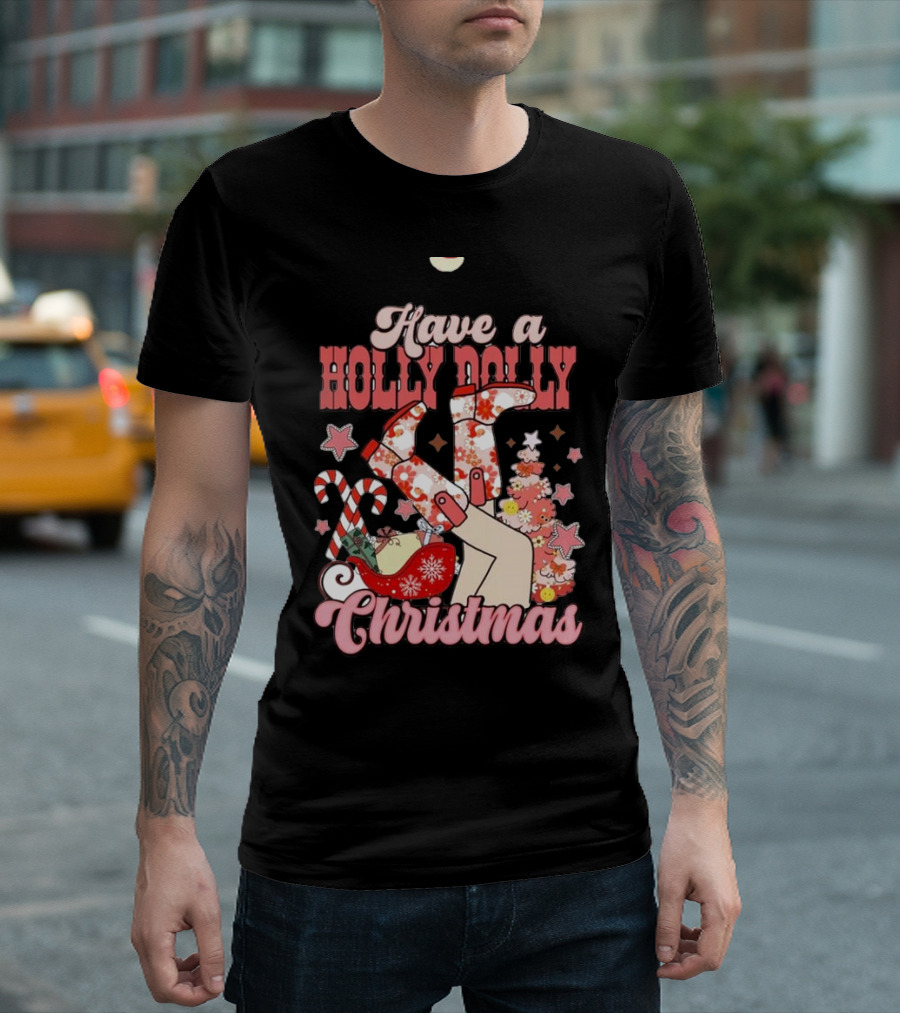 Have a Holly Dolly Christmas Sleigh Candy Canes and Stars T-Shirt