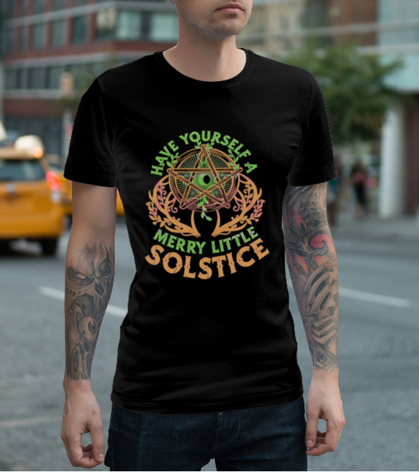 Have Yourself A Merry Little Solstice Pentagram And Leaves T-Shirt