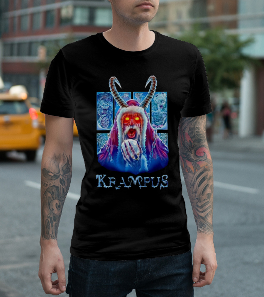 Krampus the Shadow of St Nick with Horned Demon and Scary Faces T-Shirt