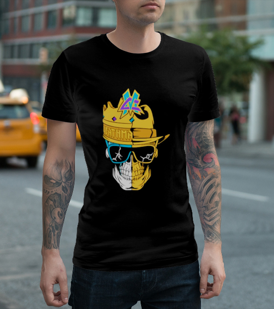 Matt Cardona Deathmatch God Crowned Skull with Sunglasses and Crown Split T-Shirt