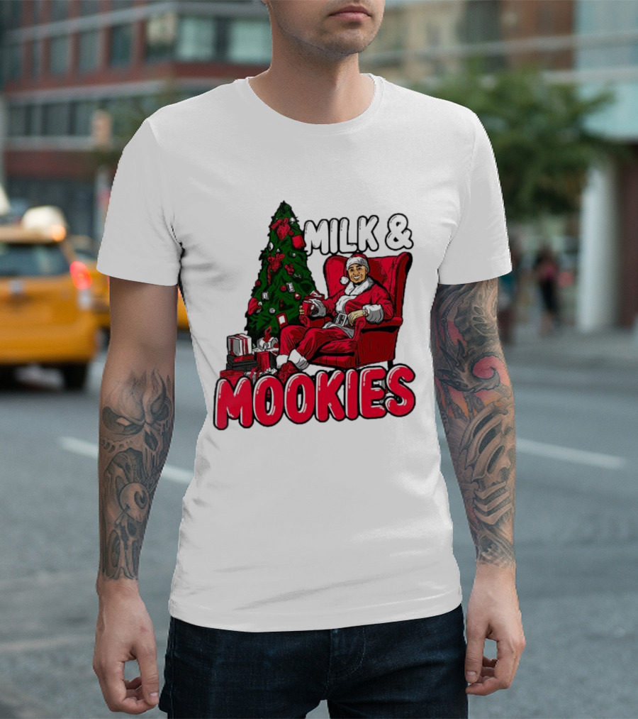 Milk And Mookies Santa By The Christmas Tree T-Shirt