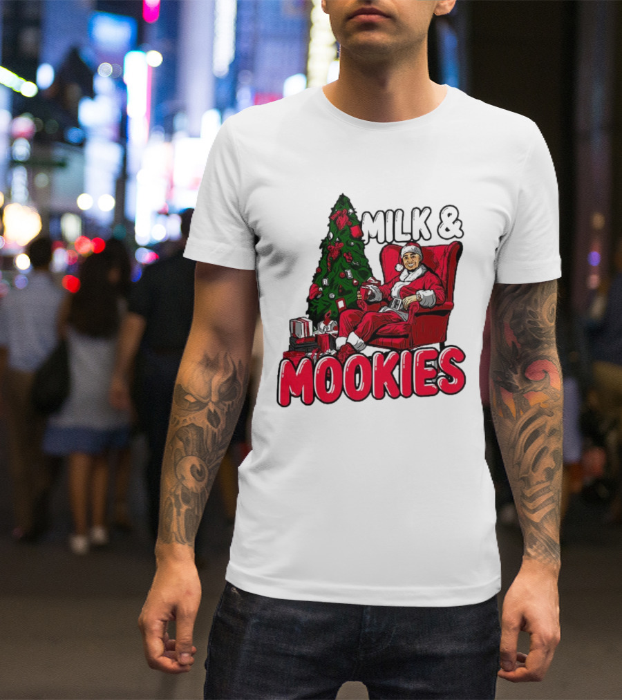 Milk And Mookies Santa By The Christmas Tree T-Shirt