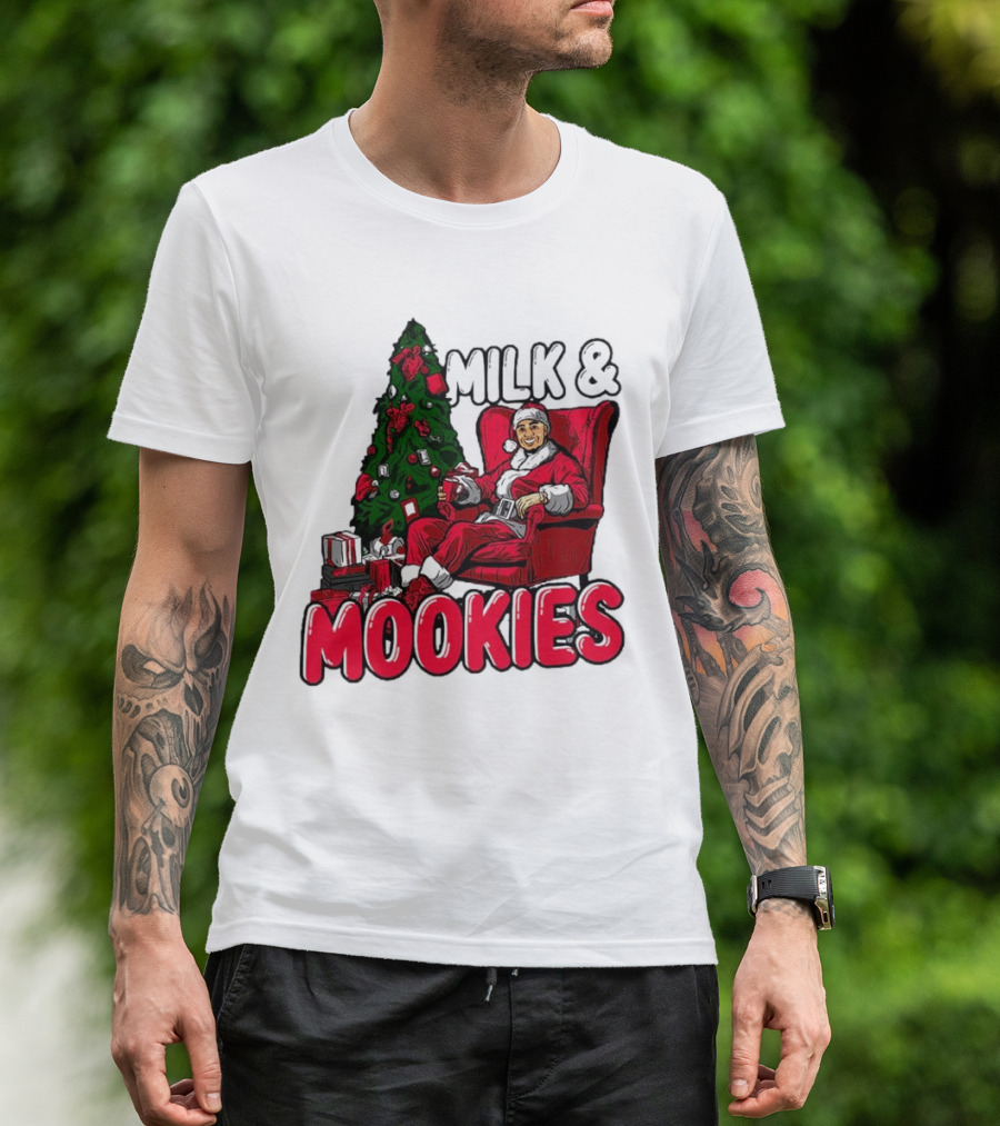 Milk And Mookies Santa By The Christmas Tree T-Shirt