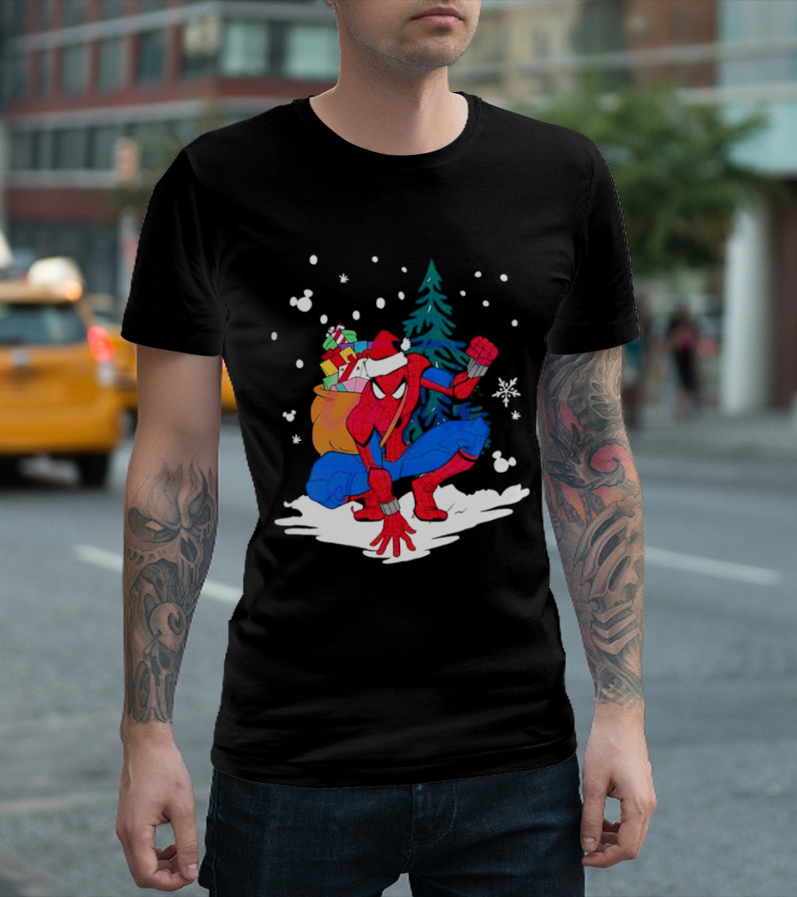 Spiderman Santa Christmas Tree Snow Presents T-Shirt