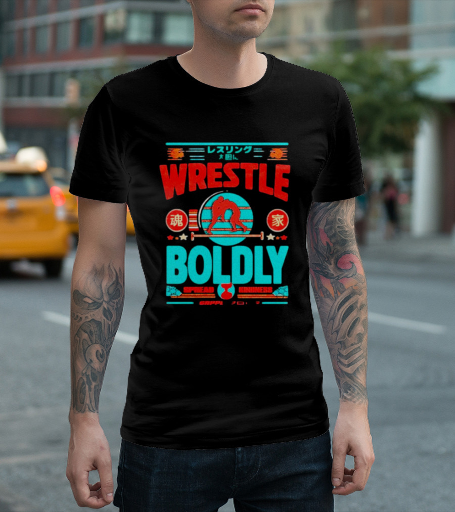 Wrestle Boldly Spread Kindness Wrestling Iconic Symbols T-Shirt