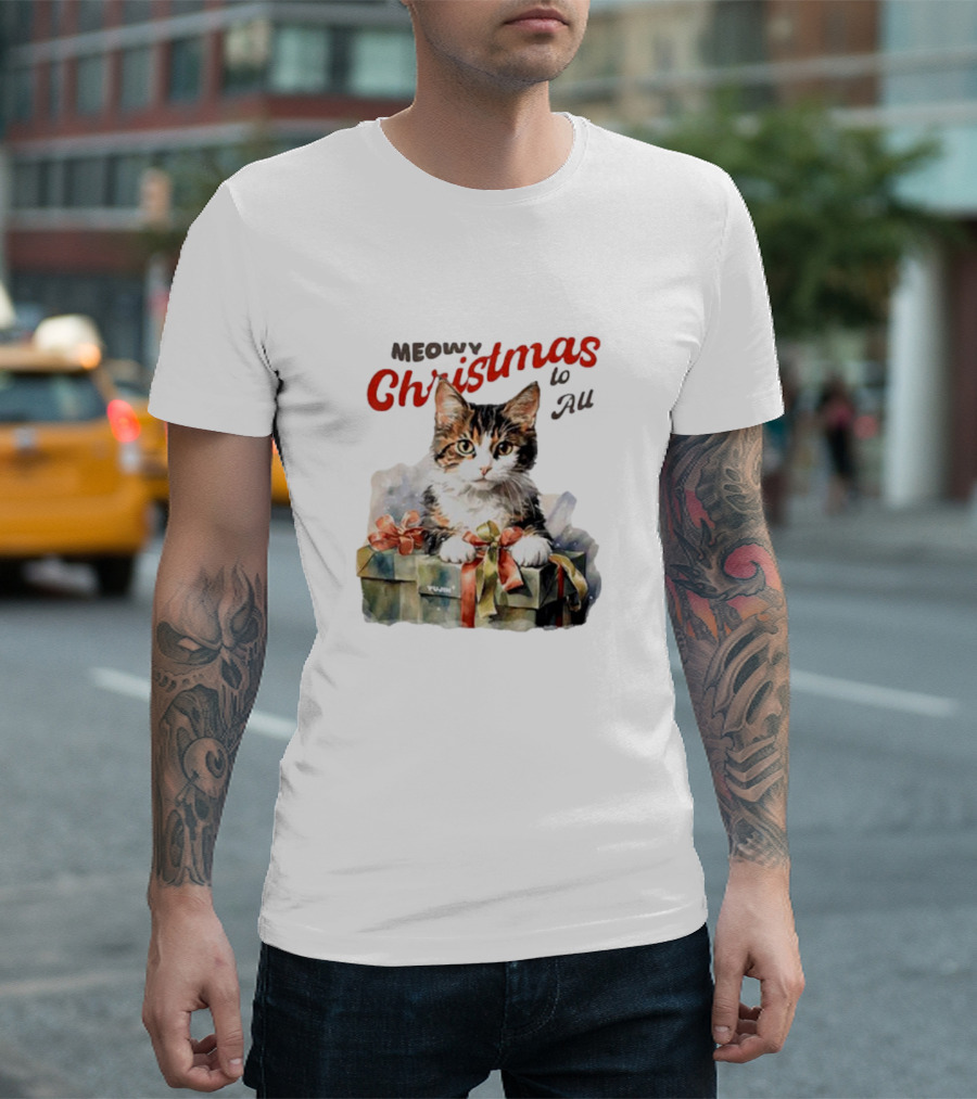 Meowy Christmas to All Cat in Gift Box T-Shirt