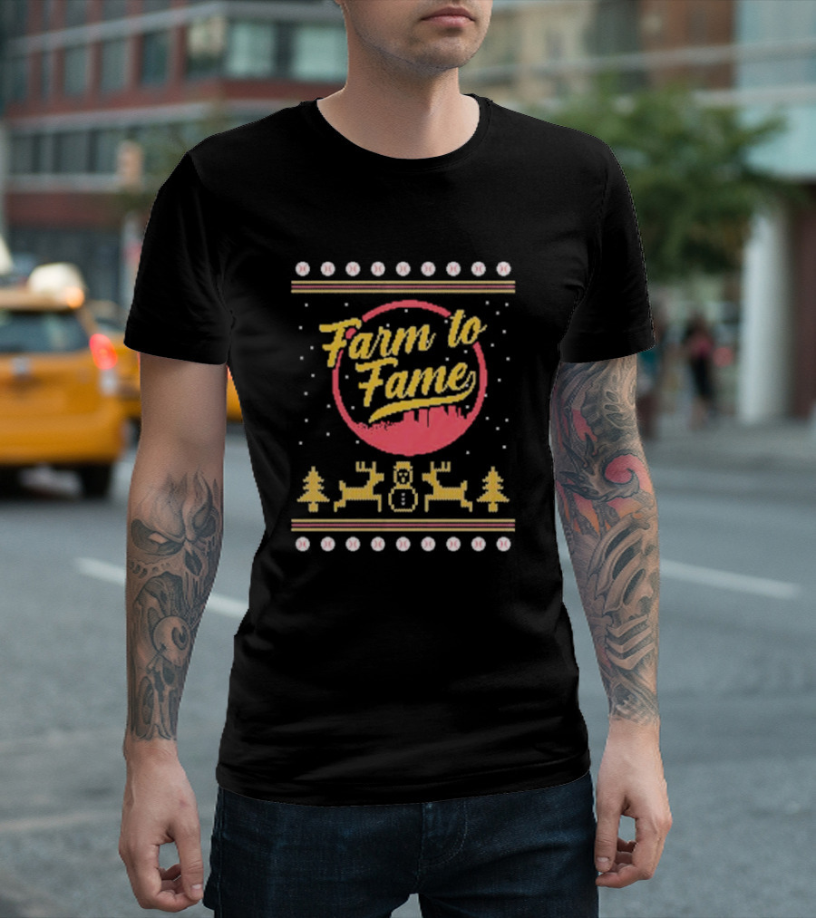 Farm to Fame Baseball Christmas Sweater Reindeer Snowman Forest T-Shirt