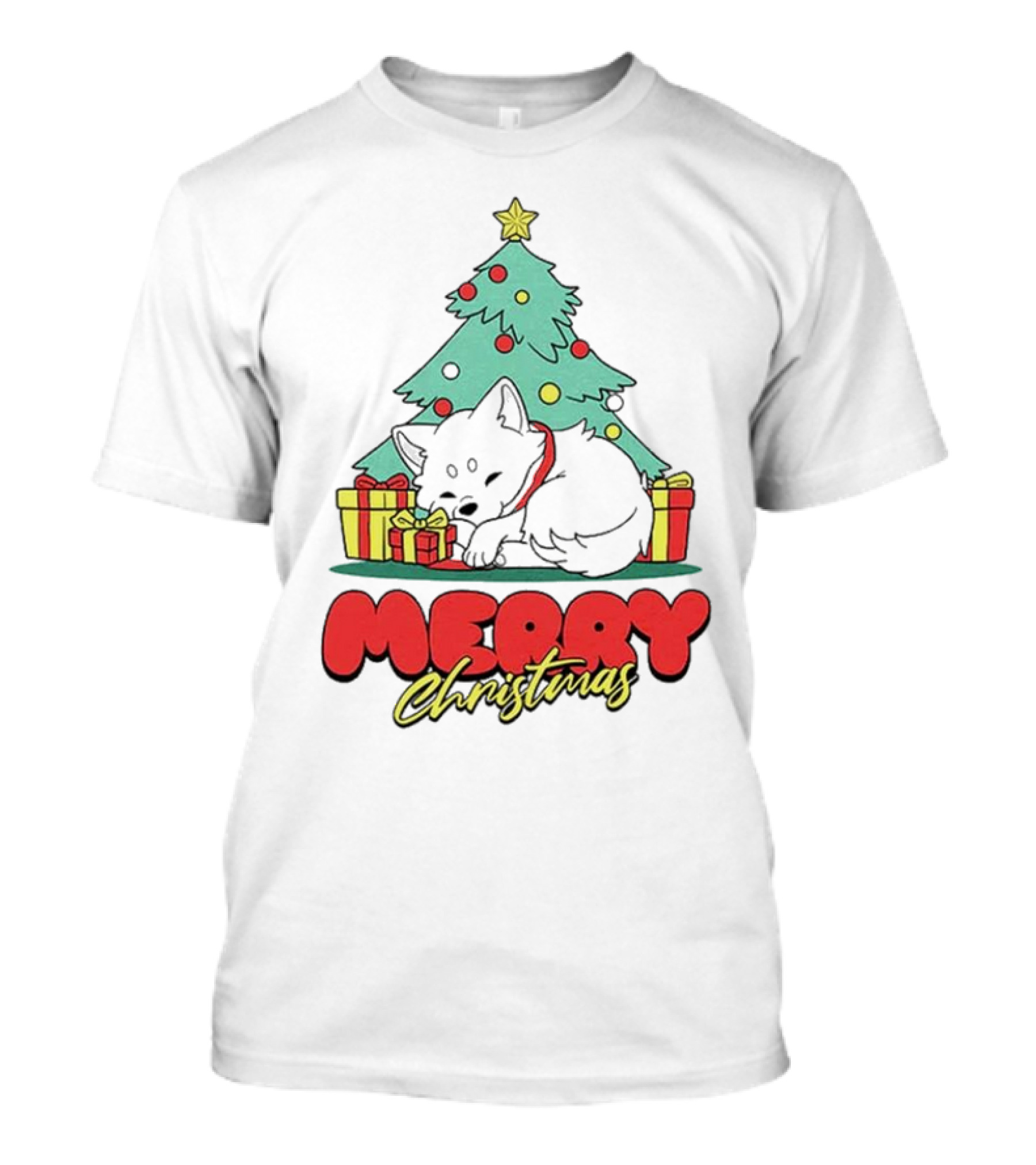 Merry Christmas Black Fox And Tree With Presents T-Shirt