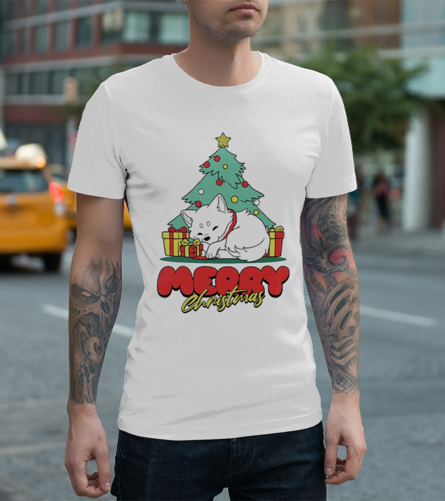 Merry Christmas Black Fox And Tree With Presents T-Shirt