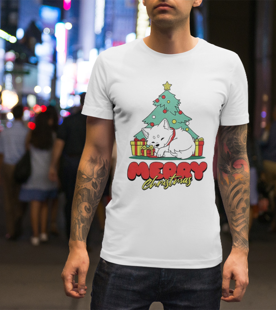 Merry Christmas Black Fox And Tree With Presents T-Shirt