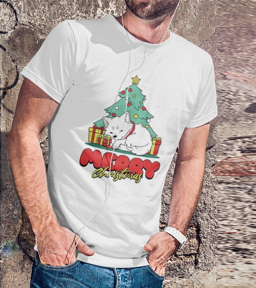 Merry Christmas Black Fox And Tree With Presents T-Shirt